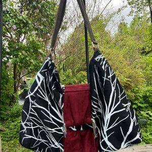 Lisa Lill Studio Boho Reversible Hobo Purse Brown/ White Or Black/ White Wine